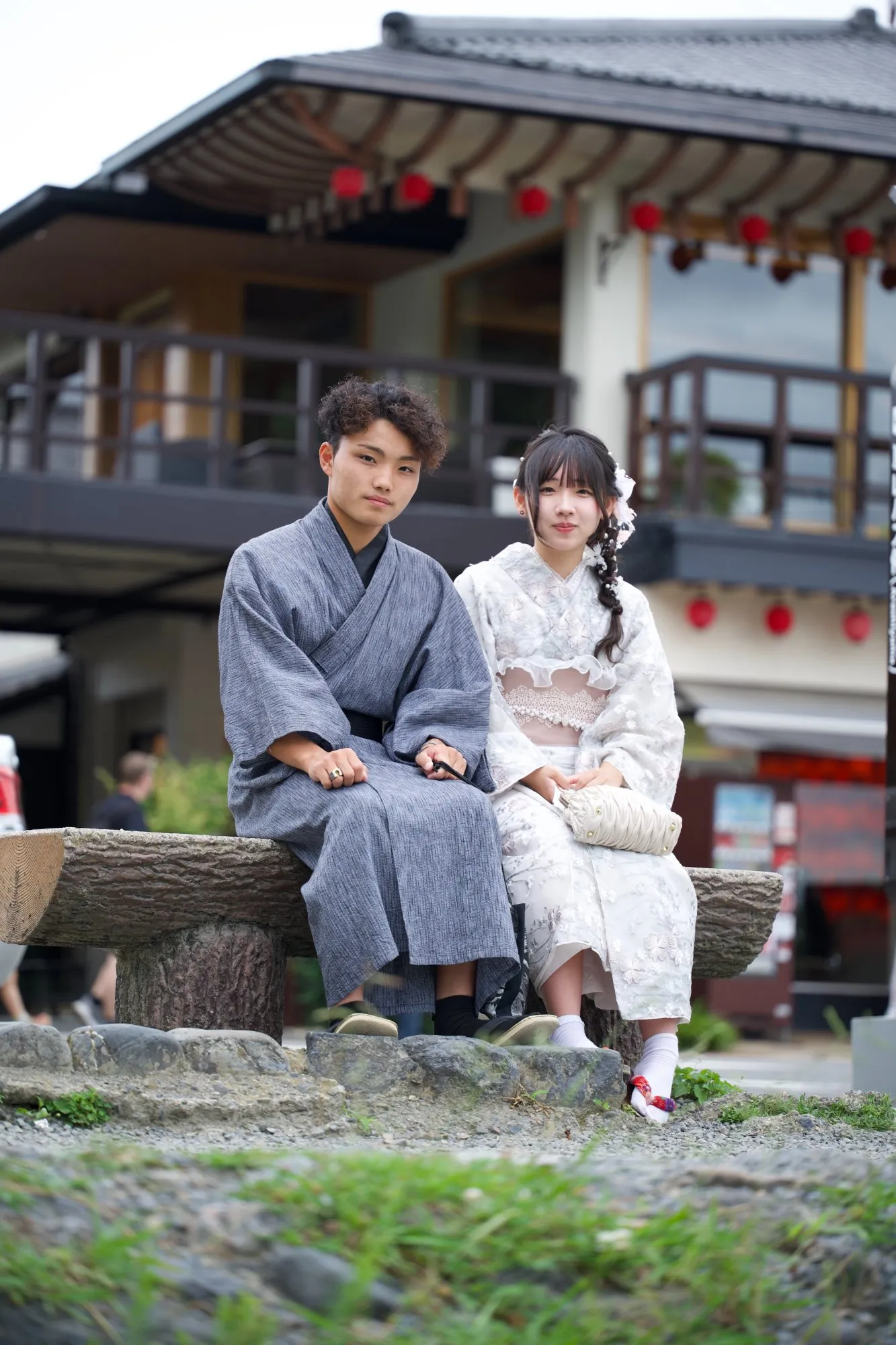 Couple in yukata by the Katsura River, Arashiyama, Japan — 3